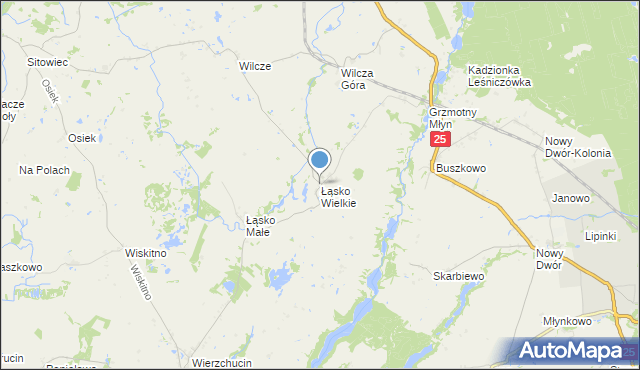 mapa Łąsko Wielkie, Łąsko Wielkie na mapie Targeo